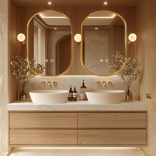60"-96"Floating Bathroom Vanity with Double Sinks Includes Irregular Mirrors