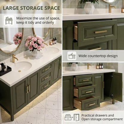 60"-96"Large Olive Bathroom Vanity with Double Sink Green ,Floor Mount Design