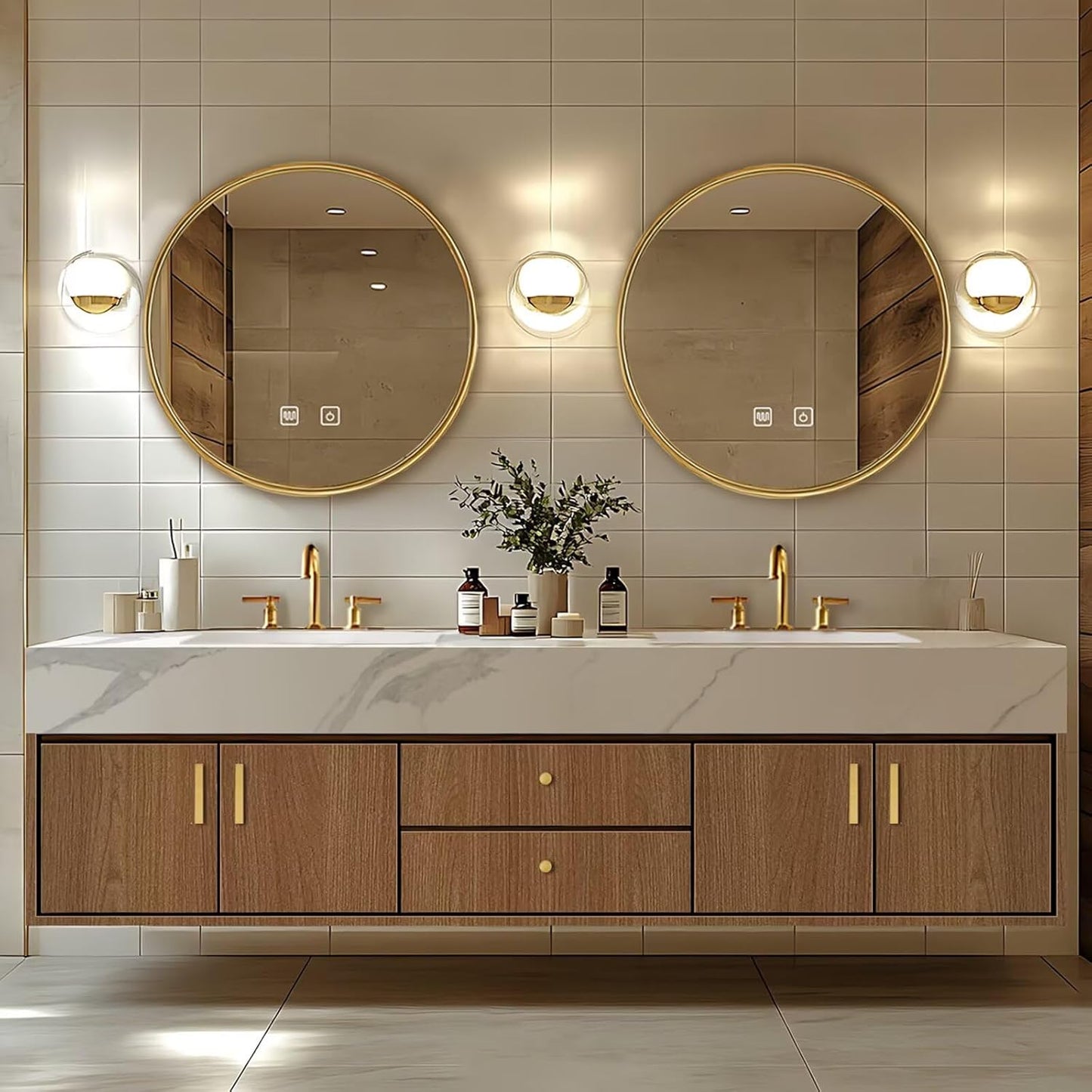 72"Floating Bathroom Vanity with Double Sinks Includes Natural Wood Texture Cabinets