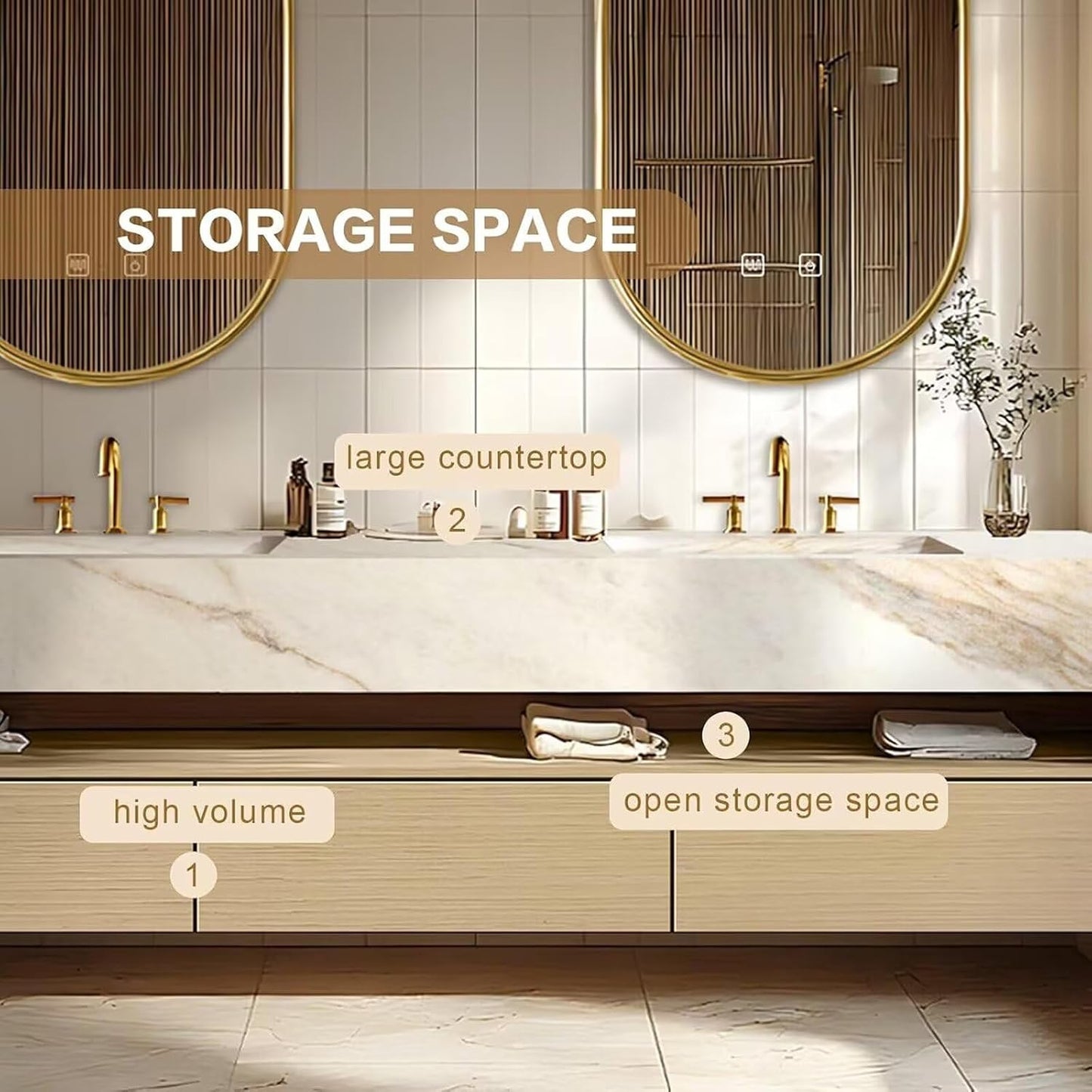92"Floating Bathroom Vanity with Double Sinks Includes Log Style Cabinet