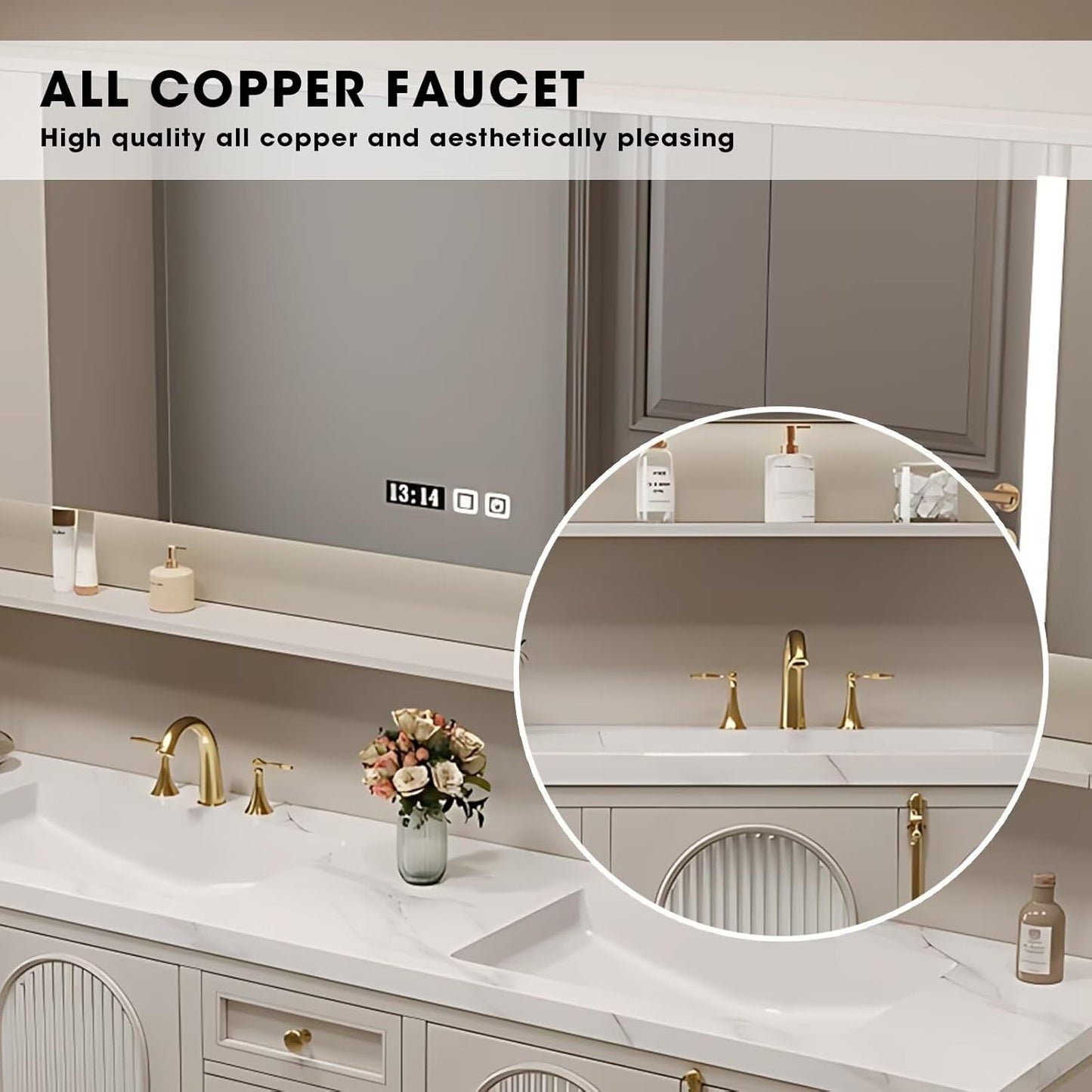 68"Modern Bathroom Vanity Includes Fine Copper Metal Texture Handle