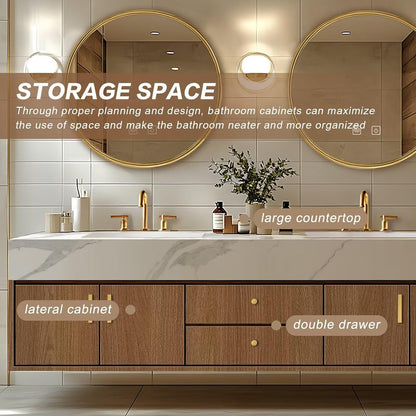 72"Floating Bathroom Vanity with Double Sinks Includes Natural Wood Texture Cabinets