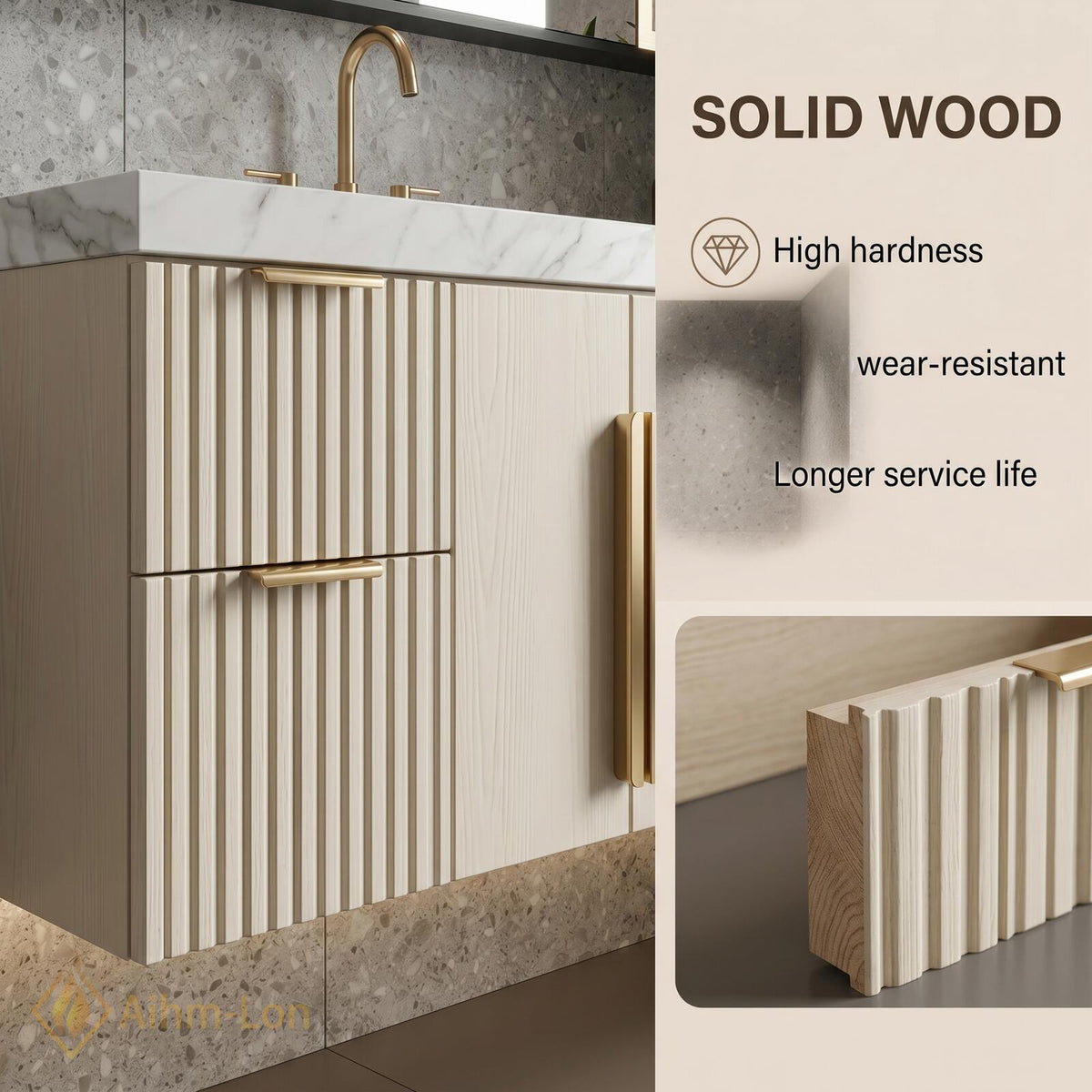 60''-96'' Double Bathroom Vanity with Sink Modern Floating Basin Ridge Textured Doors