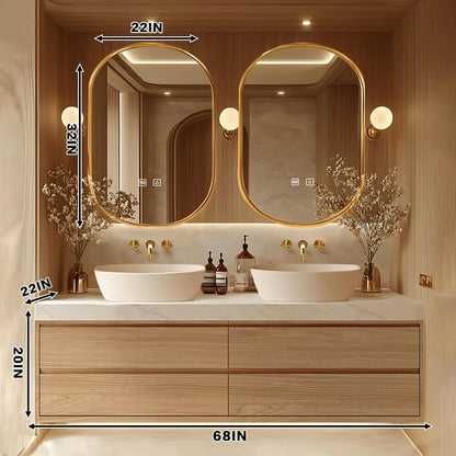 68"Floating Bathroom Vanity with Double Sinks Includes Irregular Mirrors