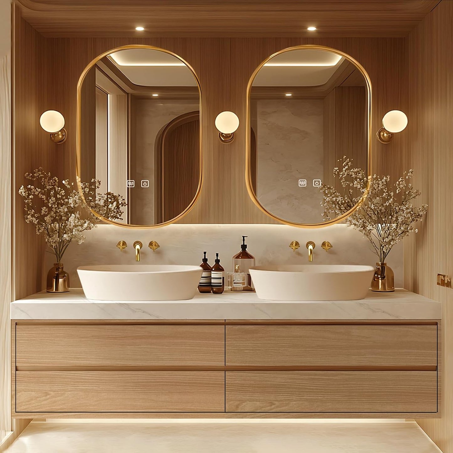 72"Floating Bathroom Vanity with Double Sinks Includes Irregular Mirrors