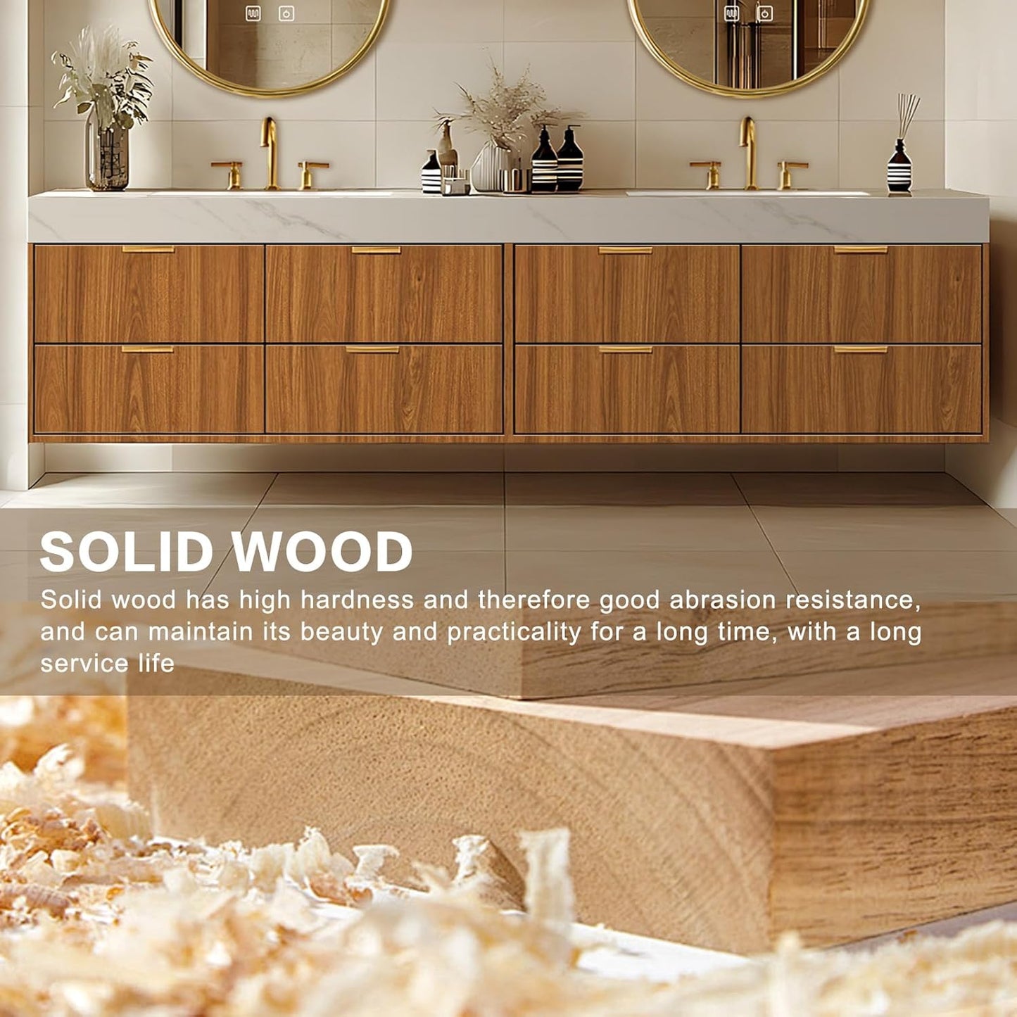 68"Floating Bathroom Vanity with Double Sinks Includes Symmetrical Cabinet