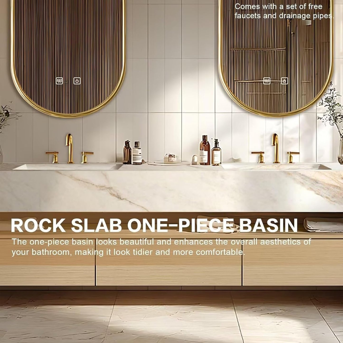 92"Floating Bathroom Vanity with Double Sinks Includes Log Style Cabinet