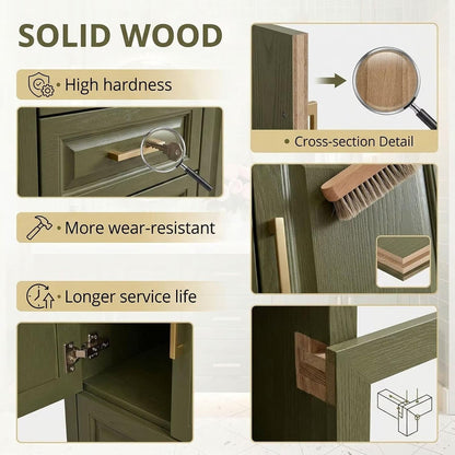 70"Large Olive Bathroom Vanity with Double Sink Green ,Floor Mount Design
