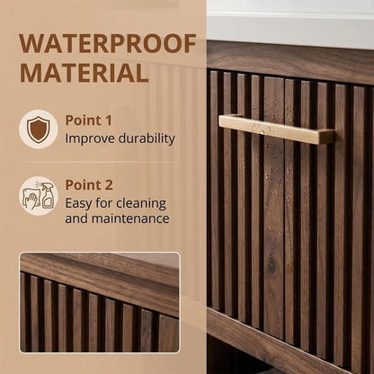 60"-96"Modern Bathroom Vanity with Double Sink Vertical Slatted Doors