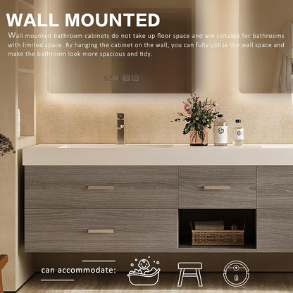 78"Modern Bathroom Vanity with Double Sinks Includes Five Gray Wood Design Drawers