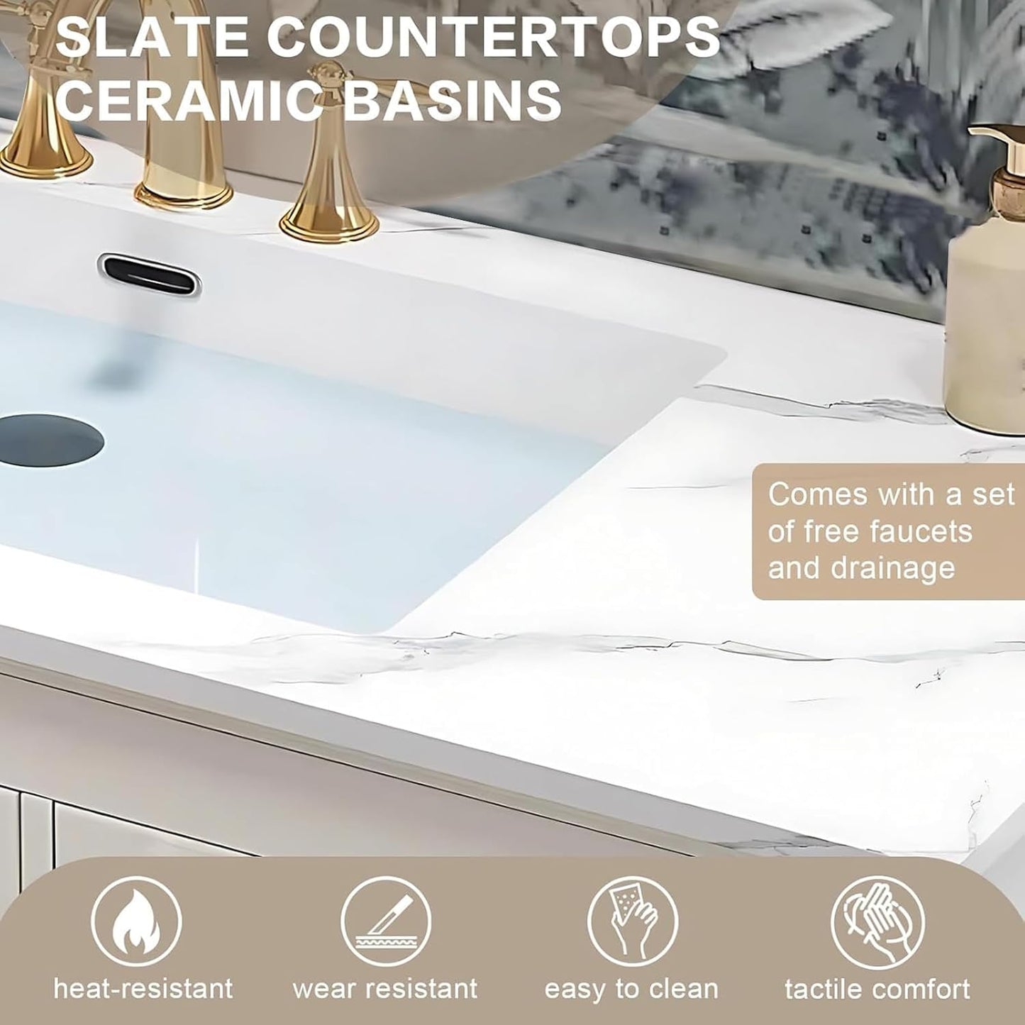 60"-96"Retro Bathroom Vanity with Double Sinks Include American Country Style & Mirror