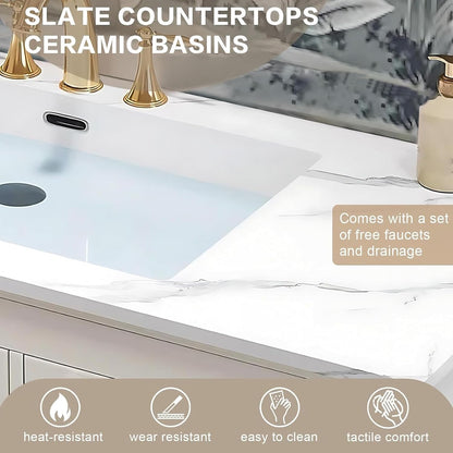 60"-96"Retro Bathroom Vanity with Double Sinks Include American Country Style & Mirror