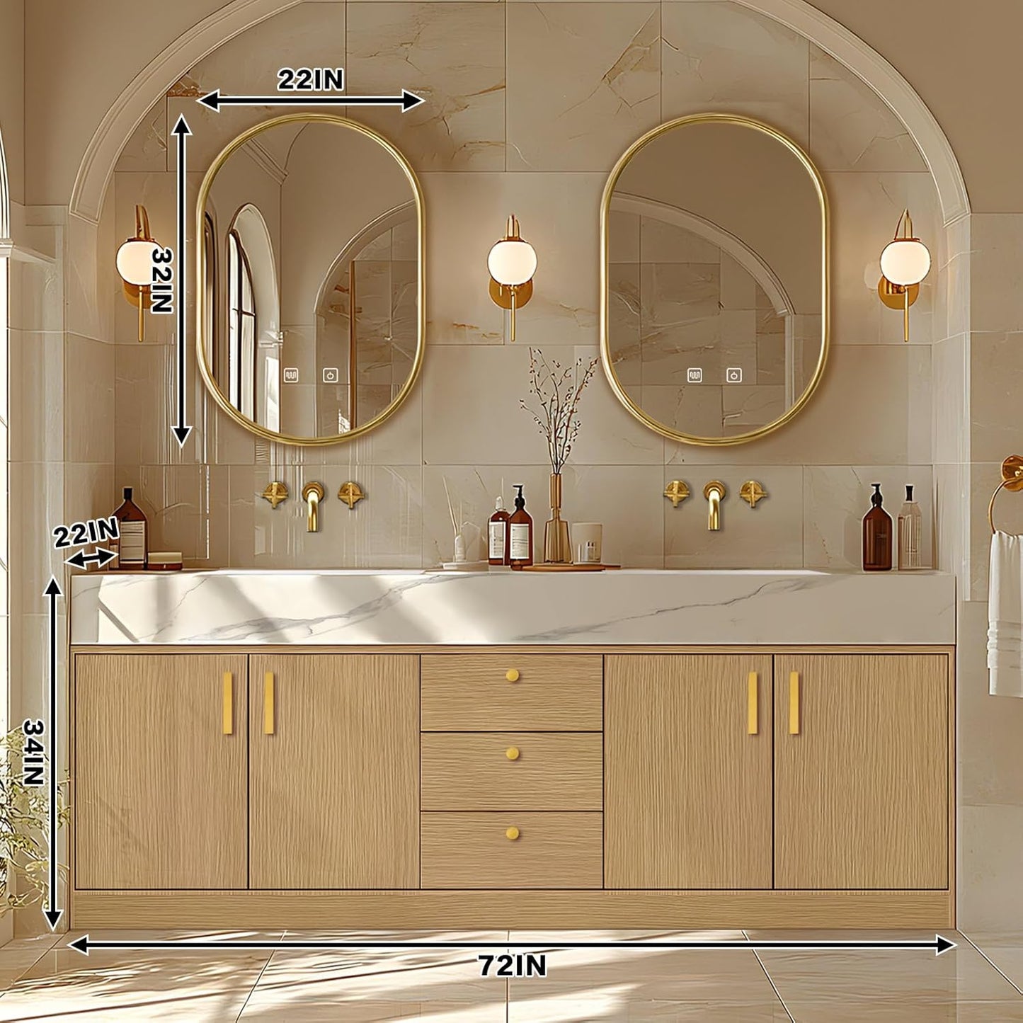 72"Freestanding Bathroom Vanity with Double Sinks Includes Rock Slabs