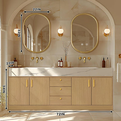 72"Freestanding Bathroom Vanity with Double Sinks Includes Rock Slabs