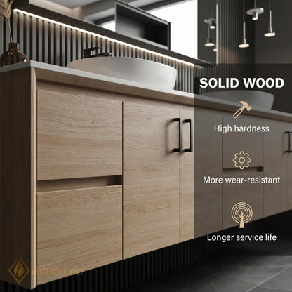 60''-96'' Double Bathroom Vanity with Sink Floating Solid Wood Veneer Mirror Storage