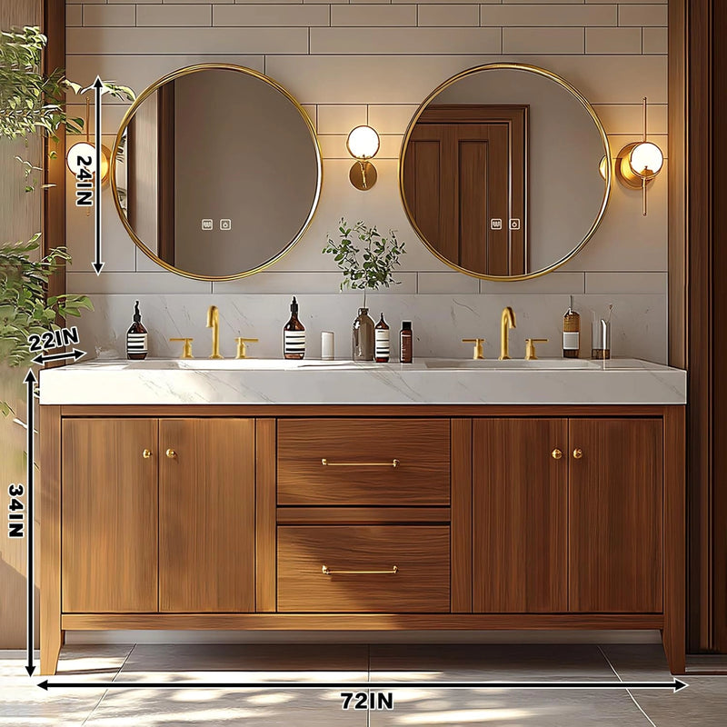 72"-96" Retro Bathroom Vanity with Double Sinks Includes Round Mirror
