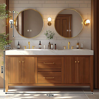 72"-96" Retro Bathroom Vanity with Double Sinks Includes Round Mirror