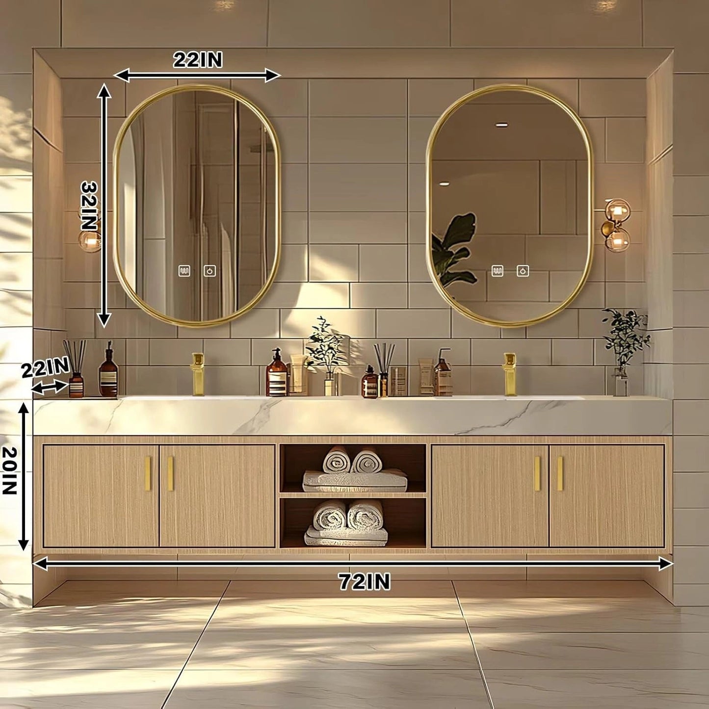 60"-96"Floating Bathroom Vanity with Double Sinks Includes Rock Slabs Countertop