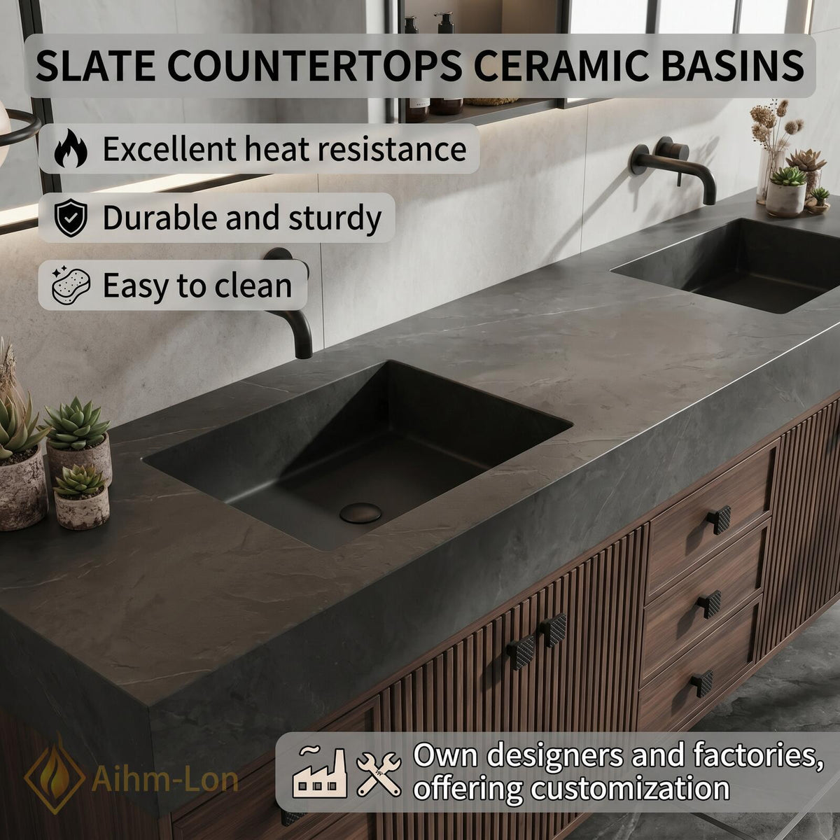 76''-96'' Double Bathroom Vanity with Sink Dual Basins Dark Walnut Spacious Organization