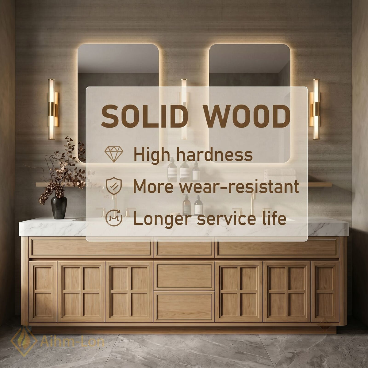 78''-96'' Double Bathroom Vanity with Sink Warm Oak Veneer Spacious Drawers