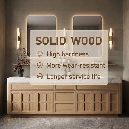 78''-96'' Double Bathroom Vanity with Sink Warm Oak Veneer Spacious Drawers