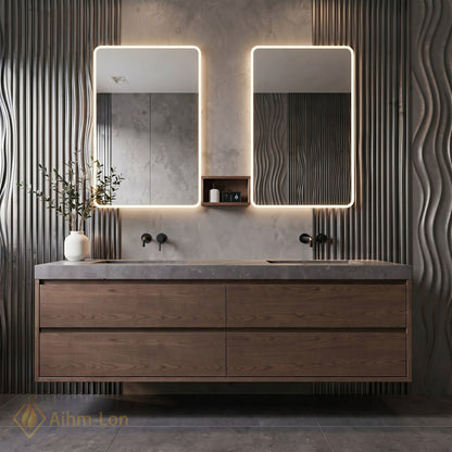 60''-96'' Floating Bathroom Vanity with Sink Dual Wall Mounted Textured Grey Stone Top Cabinet