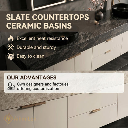 78''-96'' Double Bathroom Vanity with Sink Modern Floating Dark Walnut Slatted Panel