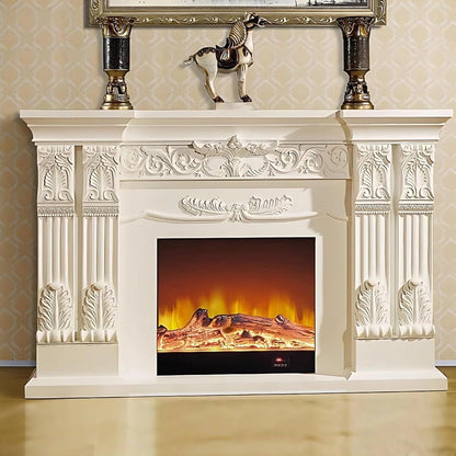 Aihm-Lon Exquisite Electric Fireplace with White Carved Details 59”-73”