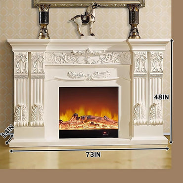 Aihm-Lon Exquisite Electric Fireplace with White Carved Details 59”-73”