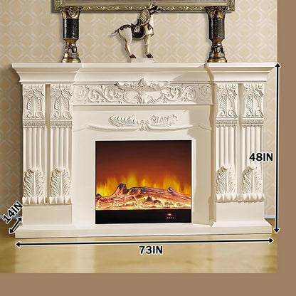Aihm-Lon Exquisite Electric Fireplace with White Carved Details 59”-73”