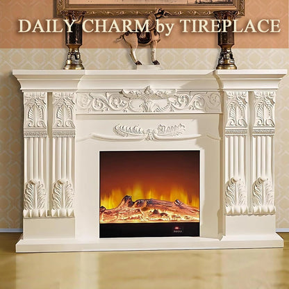 Aihm-Lon Exquisite Electric Fireplace with White Carved Details 59”-73”