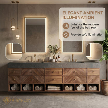 78''-96'' Double Bathroom Vanity with Sink Geometric Wood Panels Dark Stone Top