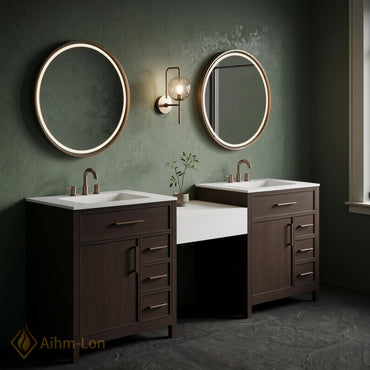 60''-96'' Double Bathroom Vanity with Sink Walnut Floating Modern Slatted Center Panel