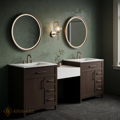60''-96'' Double Bathroom Vanity with Sink Walnut Floating Modern Slatted Center Panel