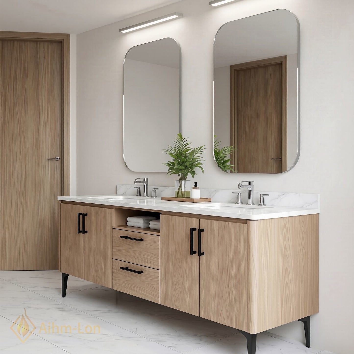60''-96'' Modern Bathroom Vanity with Sink Floating Solid Wood Texture Dual Drawers