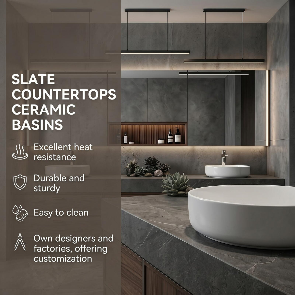60''-96'' Double Bathroom Vanity with Sink Modern Floating Dark Walnut Slatted Center Panel