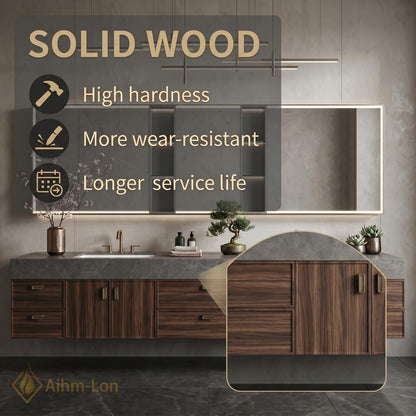 72''-96'' Double Bathroom Vanity with Sink Dark-Walnut Modern Floating Basin Stone