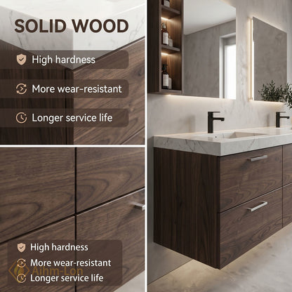 60''-96'' Modern Bathroom Vanity with Sink Dual Sink Marble-Style Top Six Drawers Cabinet