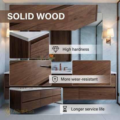 78''-96'' Modern Bathroom Vanity with Sink Floating Dark Walnut Deep Drawers Cabinet