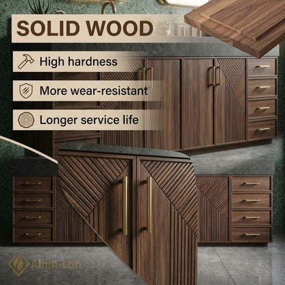 76''-96'' Double Bathroom Vanity with Sink Geometric Door Details Geometric Wood Dark