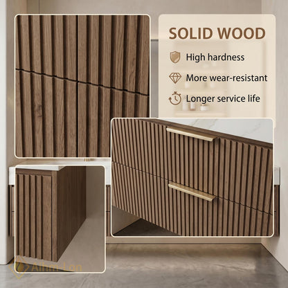 60''-96'' Double Bathroom Vanity with Sink Modern Floating Slatted Front Dark Walnut