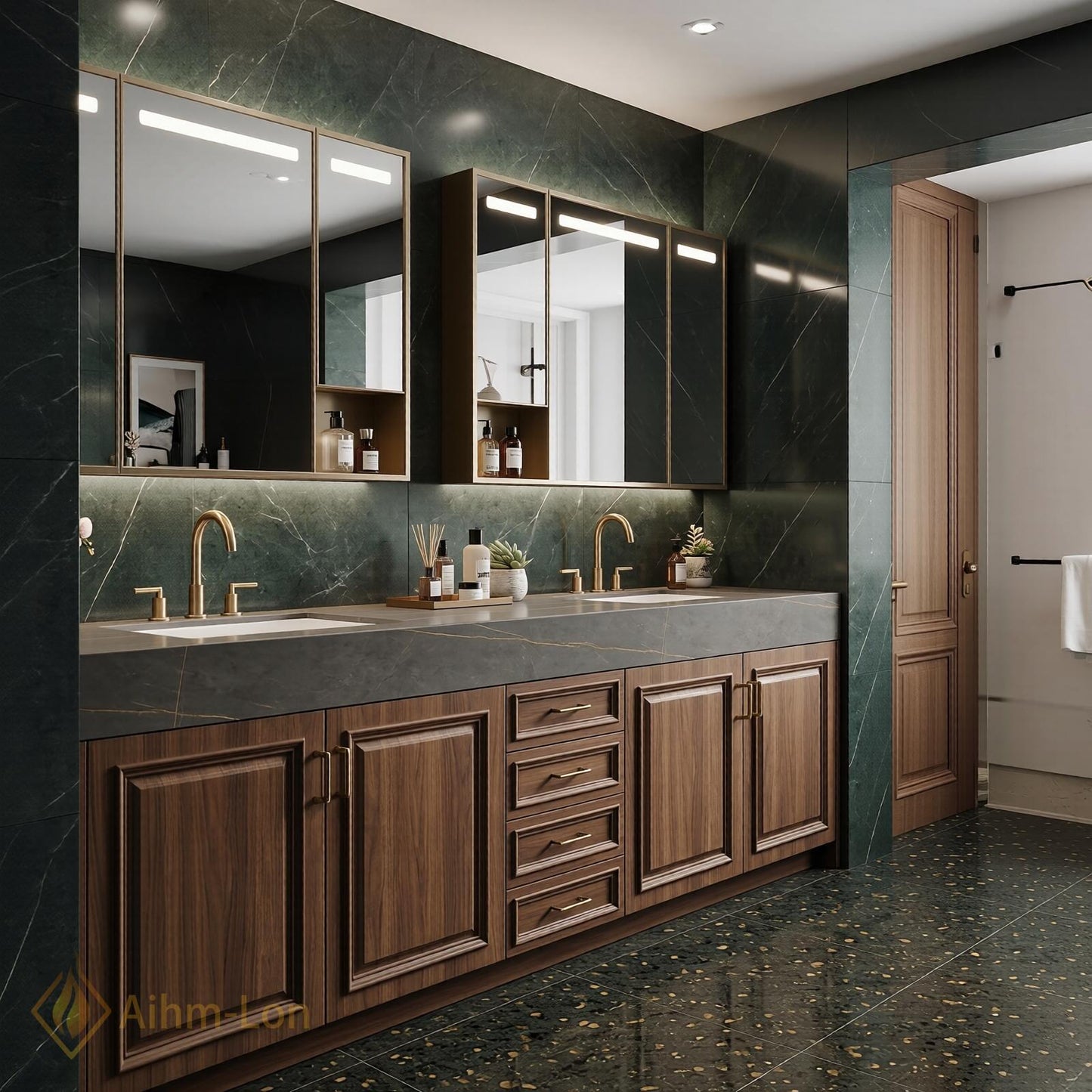 72''-96'' Double Bathroom Vanity with Sink Brown Panel Doors Refined Rich Finish