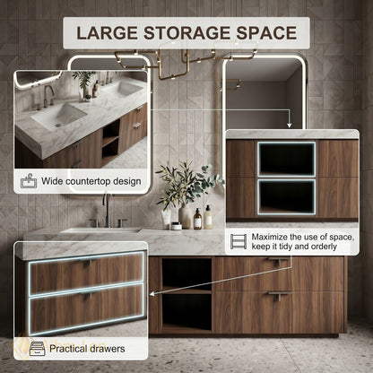 60''-96'' Bathroom Vanity with Sink Floating Storage Drawers Marble Top Double Geometric