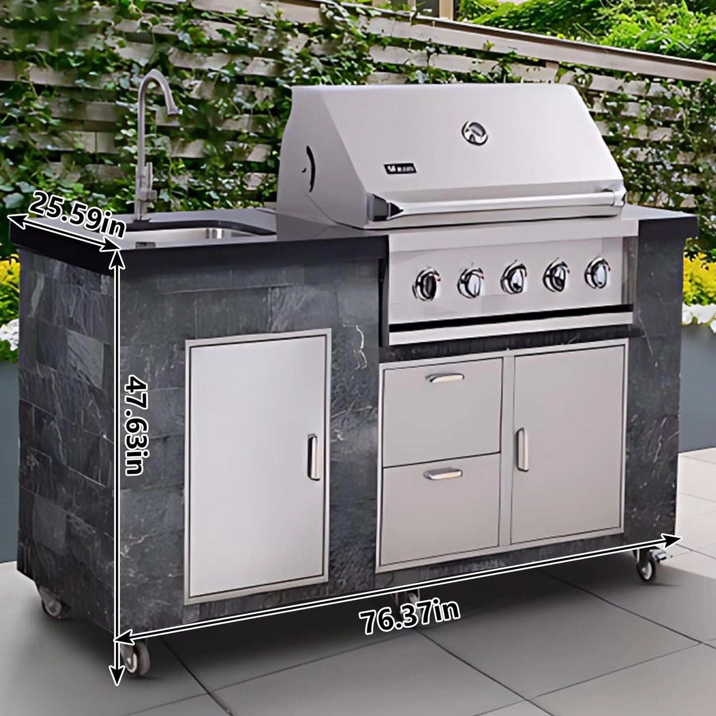 Aihm-Lon Outdoor Storage Cabinet with Barbecue Grill 76.37"