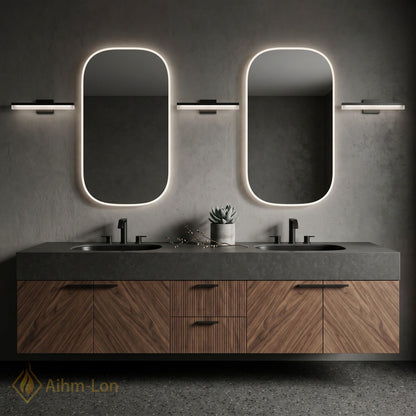 60''-96'' Double Bathroom Vanity with Sink Walnut Finish Textured Slatted Center Panel