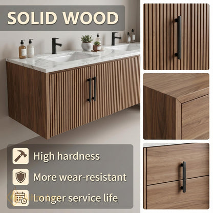 70''-96'' Modern Double Bathroom Vanity with Sink Warm Wood Slatted Front Panels