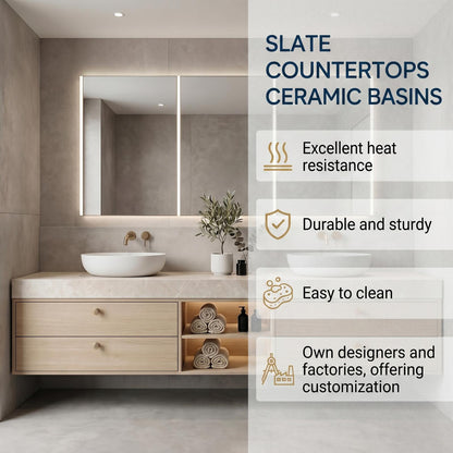60''-96'' Floating Bathroom Vanity with Sink Double Sink Light Wood Open Shelving Drawers Mirror