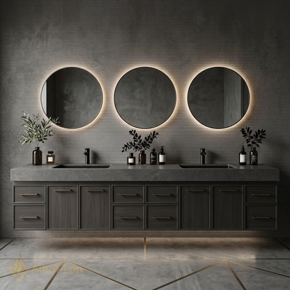 78''-96'' Double Bathroom Vanity with Sink Sleek Dark Grey Finish Drawer Access