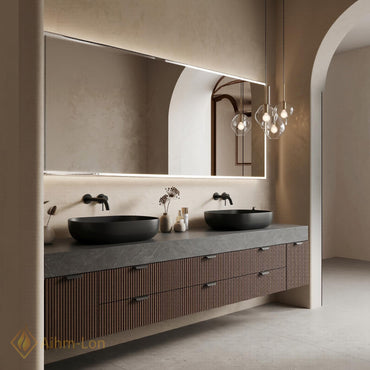 60''-96'' Bathroom Vanity with Sink Modern Floating Dark Wood Finish Slatted Front