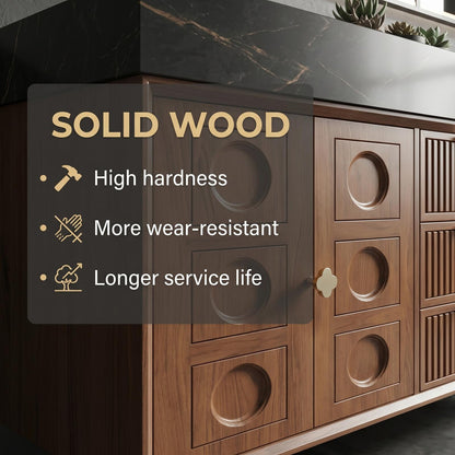 60''-96'' Double Bathroom Vanity with Sink Modern Floating Dark Wood Slatted Center Panel